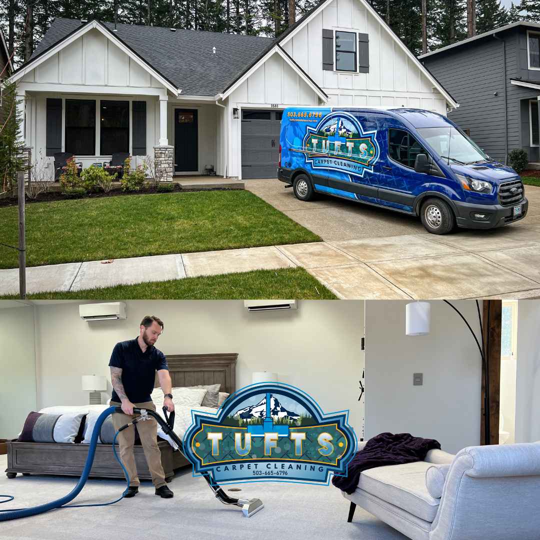 Tufts Carpet Cleaning van with owner in Gresham, Oregon